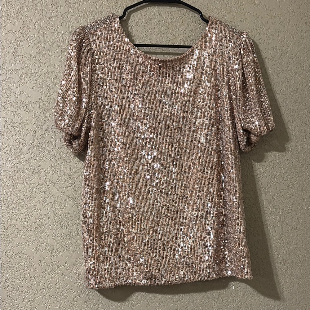 Sequin Short Sleeve Top - Gold